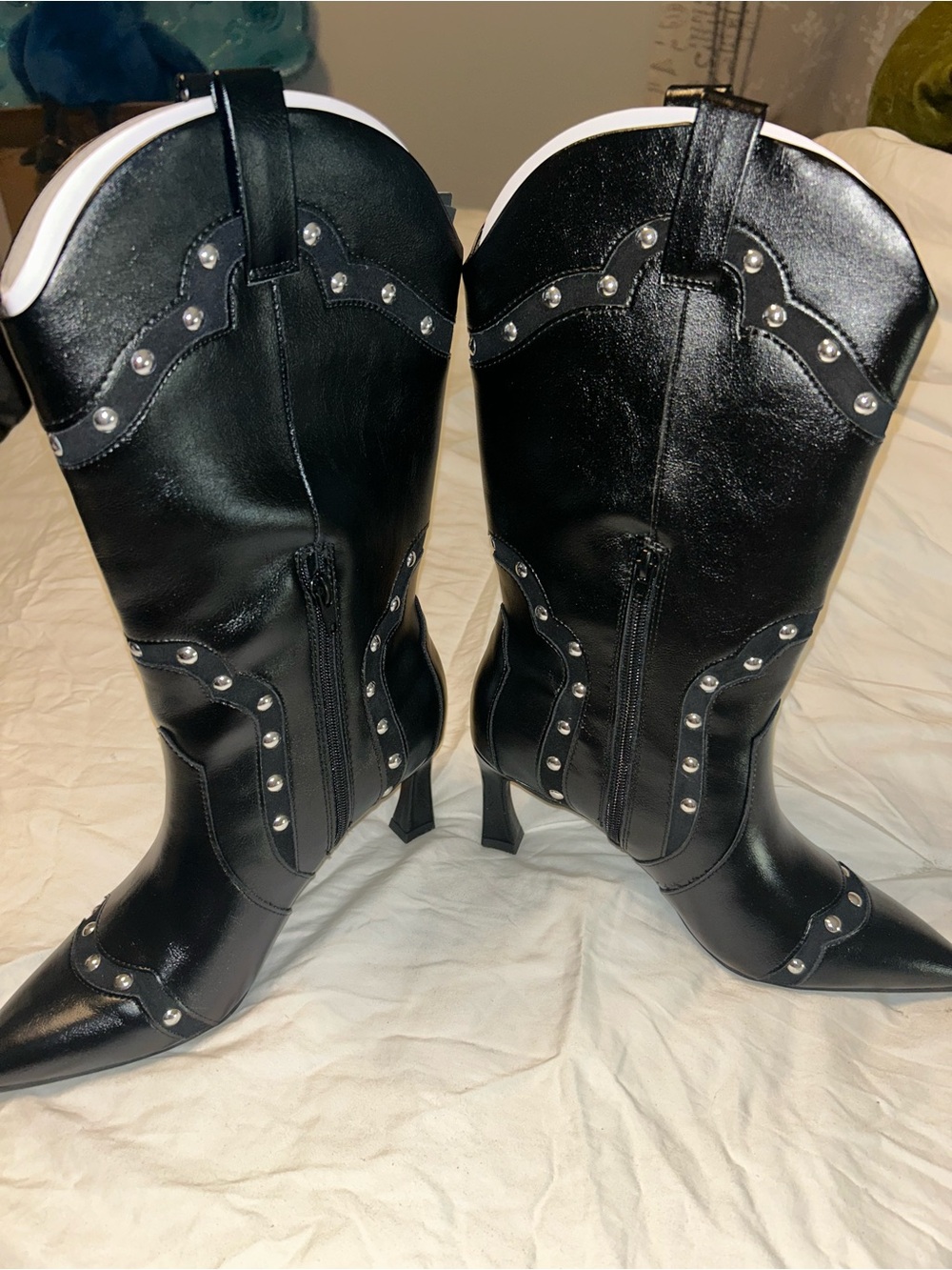 Madden NYC Black Studded Western-Mid-Calf Heeled Boots